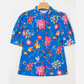 RTS Blue Floral Short Puff Sleeve Button Up Shirt)