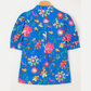 RTS Blue Floral Short Puff Sleeve Button Up Shirt)