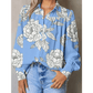 RTS Sky Blue Floral Print Button Up Pleated Detail Puff Sleeve Shirt