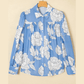 RTS Sky Blue Floral Print Button Up Pleated Detail Puff Sleeve Shirt