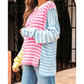Betsy Multicolor Color Block Striped Patchwork Dolman Sleeve Slit Sweater
