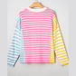 Betsy Multicolor Color Block Striped Patchwork Dolman Sleeve Slit Sweater