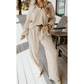 Frances Khaki Stripe Collared Pullover Top and Drawstring Pant Set