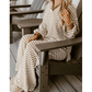 Frances Khaki Stripe Collared Pullover Top and Drawstring Pant Set