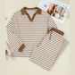 Frances Khaki Stripe Collared Pullover Top and Drawstring Pant Set