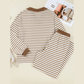 Frances Khaki Stripe Collared Pullover Top and Drawstring Pant Set