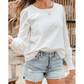 Meryl White Eyelet Embroidered Smocked Cuff Sheer Blouse