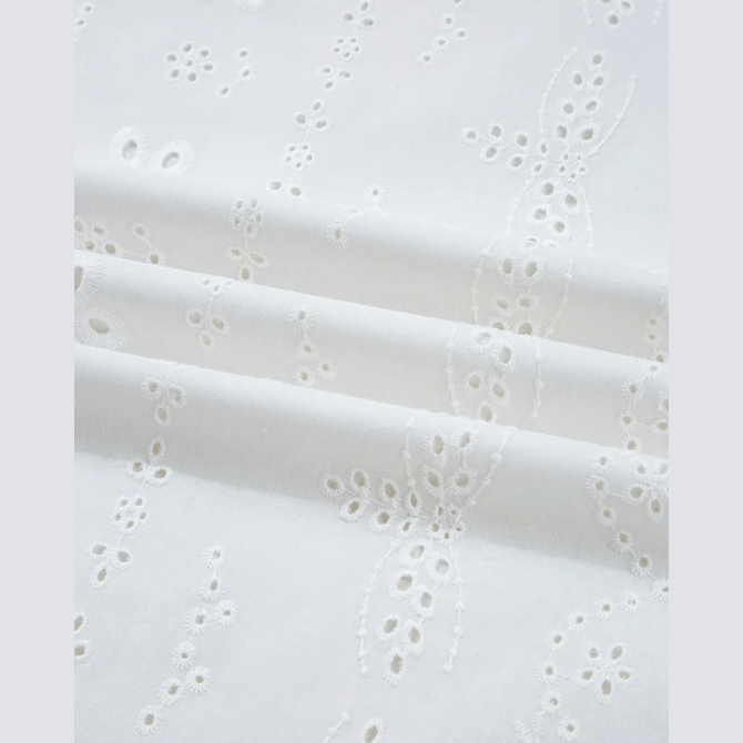 Meryl White Eyelet Embroidered Smocked Cuff Sheer Blouse
