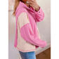Lani Pink Mixed Texture Waffle Floral Patchwork Hooded Oversize Pullover