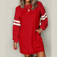Red Varsity Contrast Banded Sleeve Shift Sweatshirt Dress