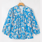 Lana Sky Blue V Neck Floral Print 3/4 Puff Sleeve Blouse