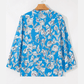 Lana Sky Blue V Neck Floral Print 3/4 Puff Sleeve Blouse