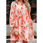 Gemma Orange Abstract Print Split Neck Long Sleeve Dress