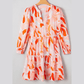 Gemma Orange Abstract Print Split Neck Long Sleeve Dress