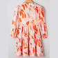 Gemma Orange Abstract Print Split Neck Long Sleeve Dress