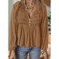 Kleo Cinnamon Smocked Bust Buttoned Split V Neck Flow Fit Blouse