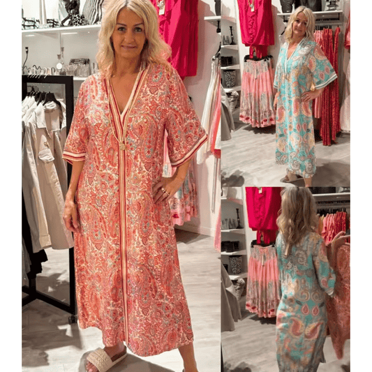 Karah  V Neck Floral Pattern Half Sleeved Bohemian Dress - 2 Colors