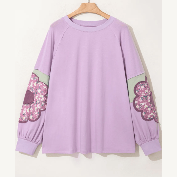 Eudora Flower Patch Colorblock PLUS SIZE Pullover Top