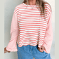 RTS Emilia Pink Stripe Textured Contrast Dropped Long Sleeve Top