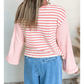 RTS Emilia Pink Stripe Textured Contrast Dropped Long Sleeve Top