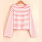 RTS Emilia Pink Stripe Textured Contrast Dropped Long Sleeve Top