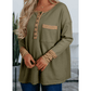 RTS Vineyard Green Color Block Waffle Textured Tunic Henley Top with Slits
