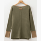 RTS Vineyard Green Color Block Waffle Textured Tunic Henley Top with Slits