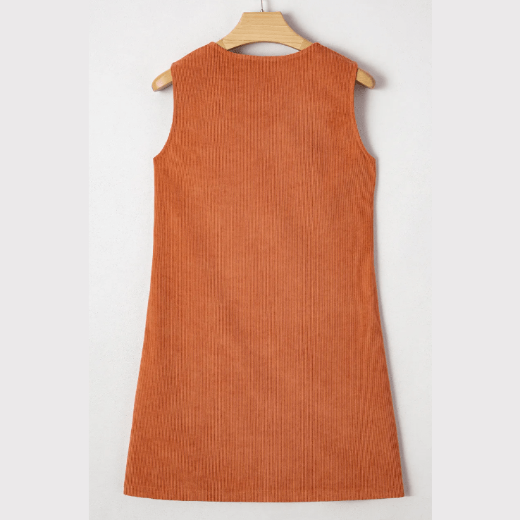 Charlotte Gold Flame Corduroy Western Embroidered Patched Pocket Shift Sleeveless Mini Dress