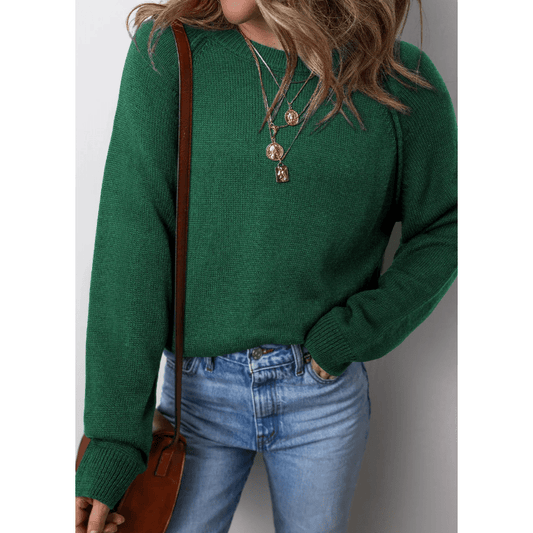 Debra Evergreen Raglan Sleeve Crew Neck Sweater
