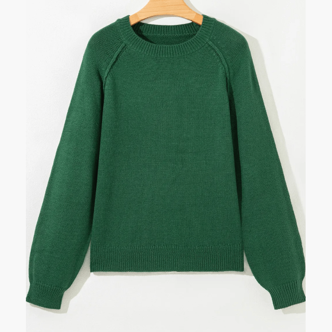 Debra Evergreen Raglan Sleeve Crew Neck Sweater