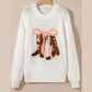 White Embroidered Bow Boots Graphic Drop Shoulder Sweater