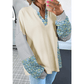 Ivy Beige Floral Striped Drop Sleeve Collared Boxy Fit Sweatshirt
