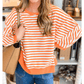 Miley Orange Stripe Exposed Seam Drop Shoulder Casual Pullover Top