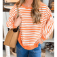Miley Orange Stripe Exposed Seam Drop Shoulder Casual Pullover Top