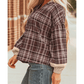 Rayn Brown Plaid Patchwork Long Sleeve Button Hooded Shirt
