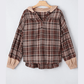 Rayn Brown Plaid Patchwork Long Sleeve Button Hooded Shirt