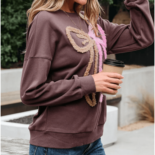 Kitty Terry Bow Pattern Drop Shoulder Sweatshirt