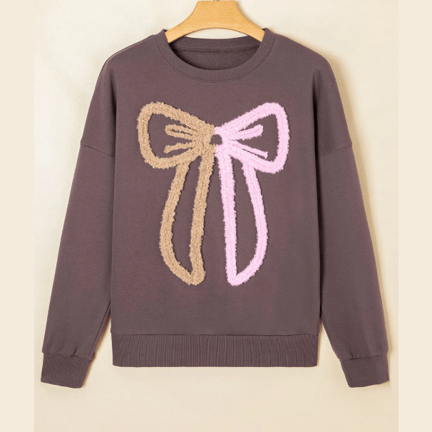 Kitty Terry Bow Pattern Drop Shoulder Sweatshirt