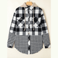 Leila Black Double Plaid Patchwork Drawstring Hooded Shacket