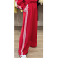 Red Varsity Striped Detail Crewneck Pullover Elastic Sweatpants 2pcs Outfit
