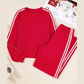 Red Varsity Striped Detail Crewneck Pullover Elastic Sweatpants 2pcs Outfit