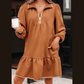 Ophelia Desert Gold Quarter Zip Collar Bracelet Sleeve Textured Mini Dress