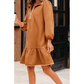 Ophelia Desert Gold Quarter Zip Collar Bracelet Sleeve Textured Mini Dress
