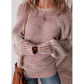 Cari Red Striped Print Ribbed Knit Boat Neck Baggy Sweater