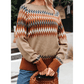 Fernleigh Khaki Aztec Print Colorblock Crew Neck Sweater