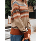 Fernleigh Khaki Aztec Print Colorblock Crew Neck Sweater