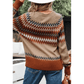 Fernleigh Khaki Aztec Print Colorblock Crew Neck Sweater