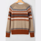 Fernleigh Khaki Aztec Print Colorblock Crew Neck Sweater