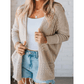 Briella Khaki Mix Pattern Hollowed Knit Open Front Cardigan