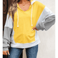Catherine Yellow Stripe Color Block Drawstring V Neck Loose Fit Hooded Top